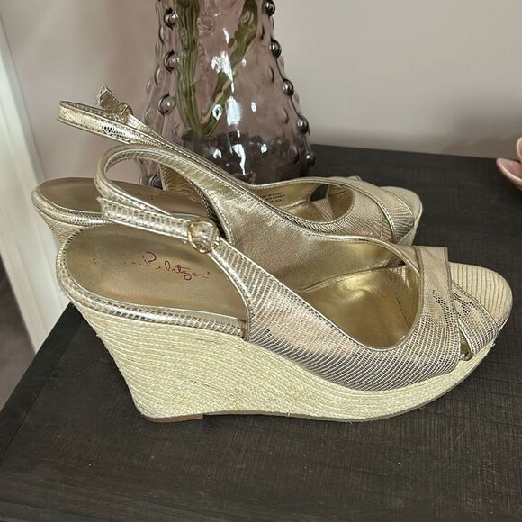 GUC Lily Pulitzer Gold Wedge heels(size 9.5) - Picture 4 of 11